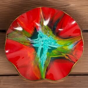 Vtg Mayfair Seetusee Fused Glass Crytalline Decorative Bowl MCM Original Sticker